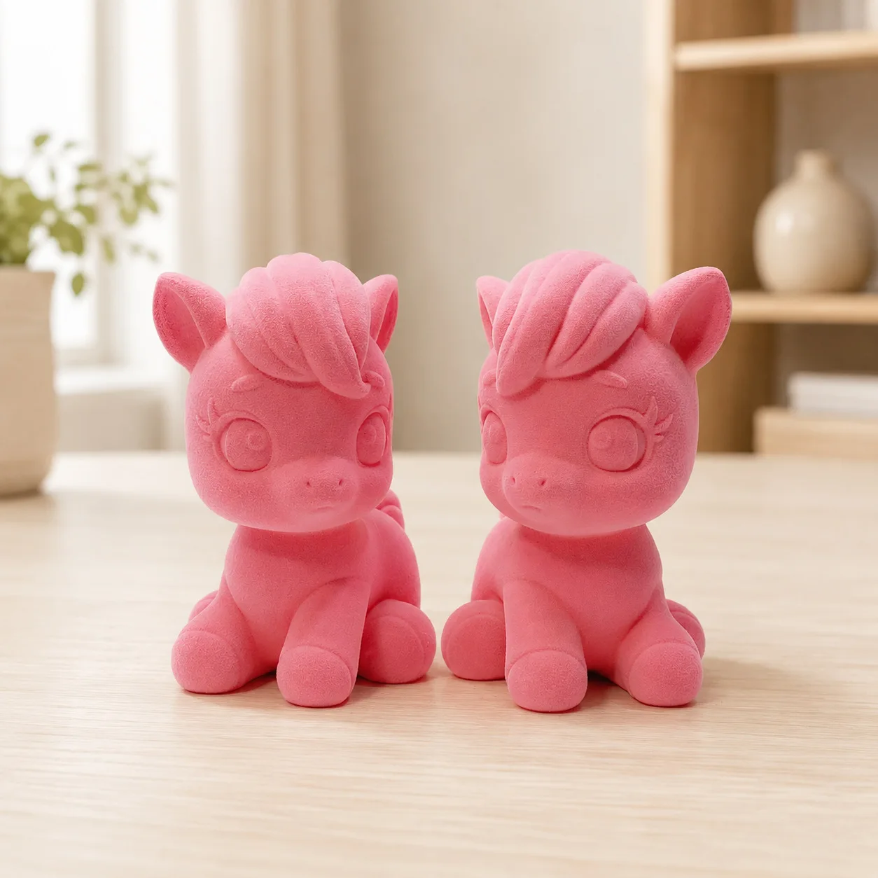Pile Coating 2 Cute Pink Pony Deerlet Statues Ornament Resin Crafts Office Desktop Home Decor Animals Figures Art Gifts