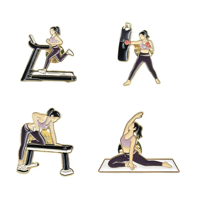 New Creative Yoga Fitness Series Brooch Pilates Pose Metal Badge Pin For DIY Clothing Bags Hat Scarf T-shirt Jeans Accessories
