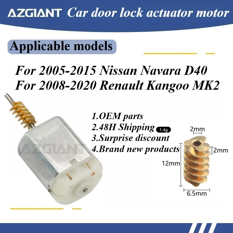 

AZGIANT Car door lock motor For 2005-2015 Nissan Navara D40/2008-2020 Renault Kangoo MK2 High RPM Carbon Brush Replacement Parts