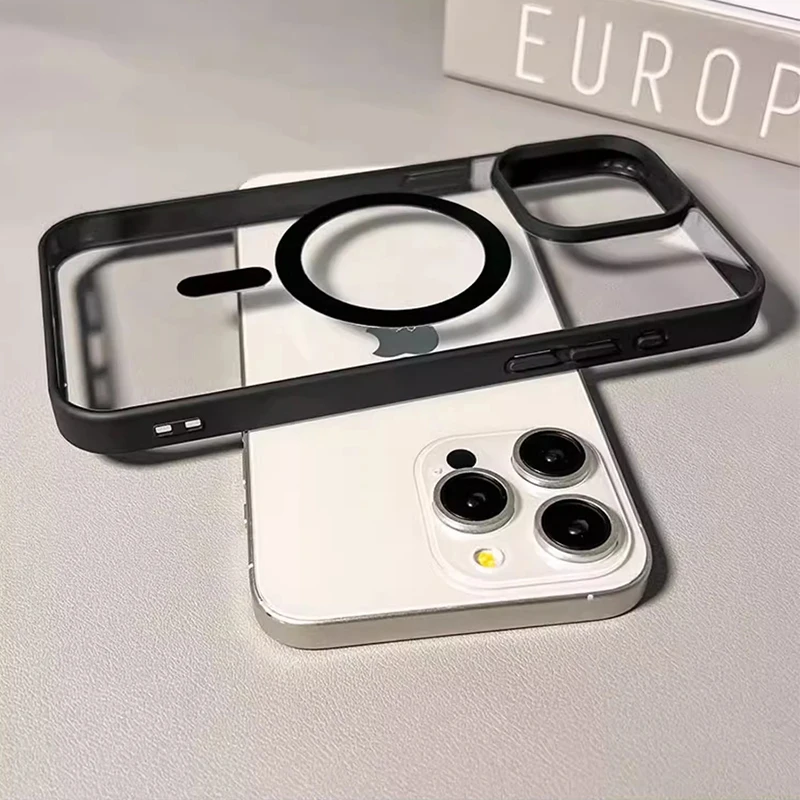 Funda de carga inalámbrica de lujo para iPhone 17 16 15 14 13 12 11 Pro Max 16 Plus 16e con borde magnético compatible con Magsafe 2