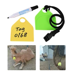 1set Anti-tear Cattle Camel Horse Ostrich Big Animal Neck Tag 10x12cm TPU No Word Signage Label with Marker Pen Black Neck Strap