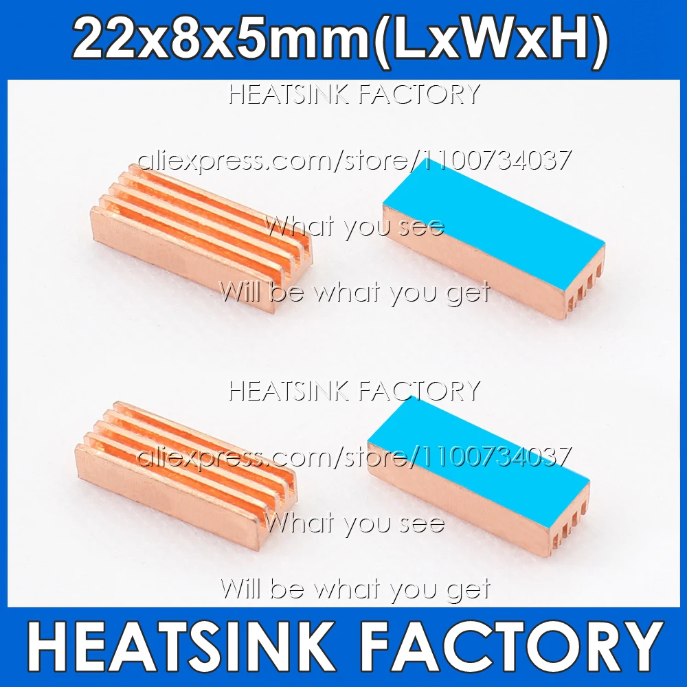 Copper Heatsinks 22x8x5mm Radiator Cooling With Thermal Pad For MOS Ram PC Raspberry Pi Processor RAM Memory Cooler