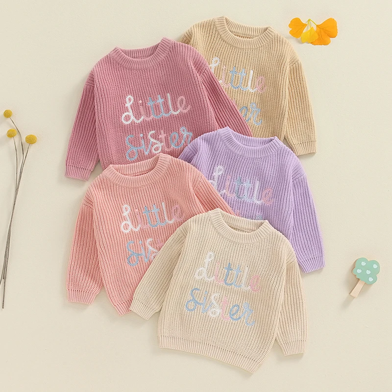 

Tregren 0-18M Infant Baby Girl Knitted Sweater Casual Colorful Letter Embroidery Warm Long Sleeve Pullover Toddler Knitwear