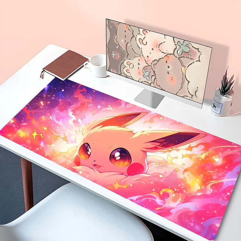 Kawaii Japan Anime Mouse Pad Laptop Eevee Gaming Accessories Mousepad Large P-pokemon Keyboard Rug PC Rubber Extended Desk Mat