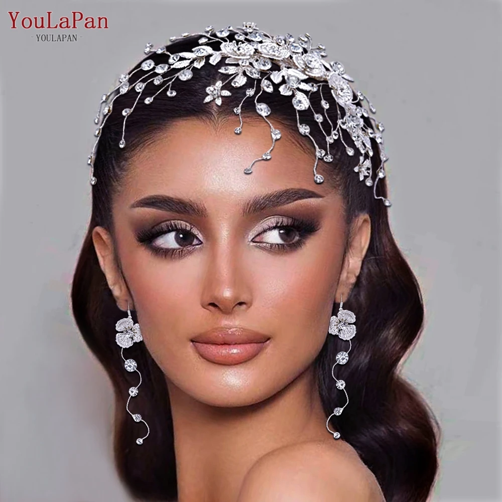 YouLaPan Elegant Bridal Wedding Rhinestone Hair Comb Paired With Alloy Flowers Suitable Parties Dances Hair Accessories HP521