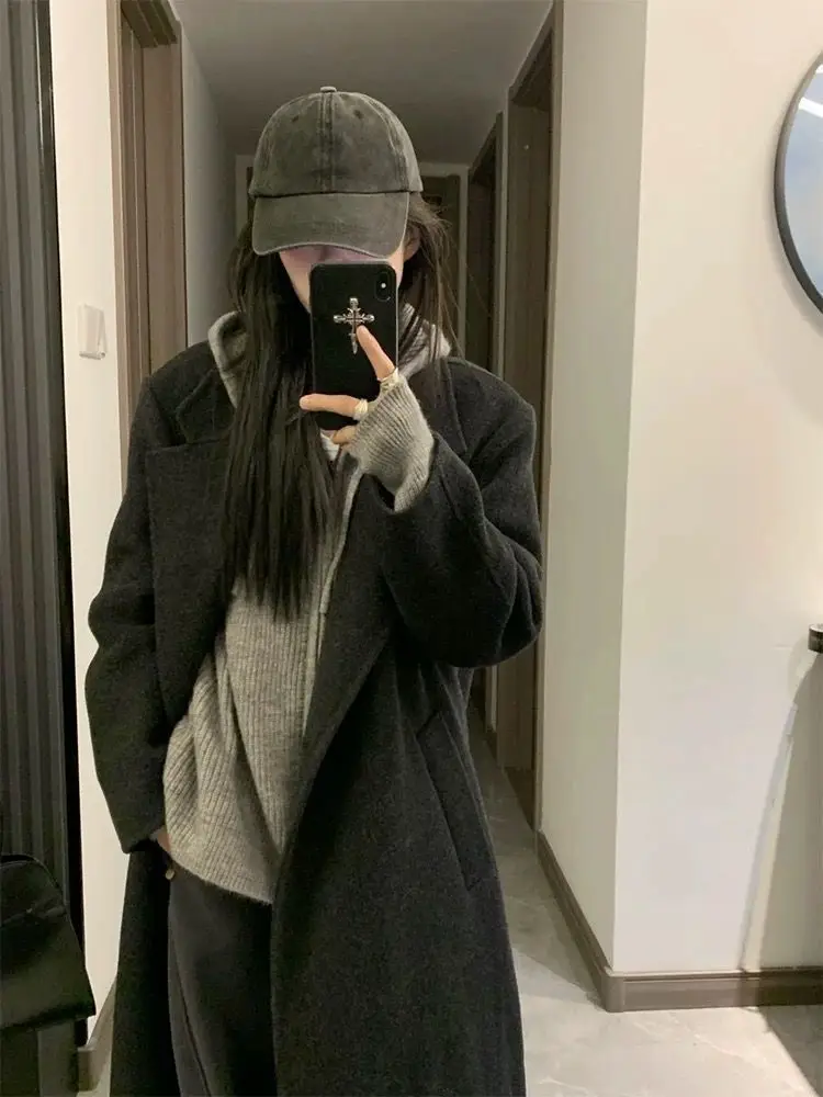 

New Lazy Knitted Cardigan Sweatshirt Jacket Inner Wear Ice Silk Princess Sleeve Korean Style Zipper Hoodie Women's Autumn Winter