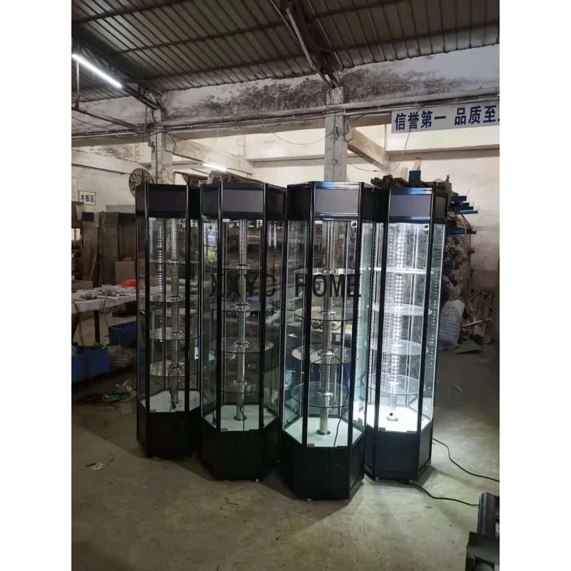 custom，Fancy  Rotating Tower Showcase with Lighting  Preassemble Glass Smoke Shop Showcase for Sale