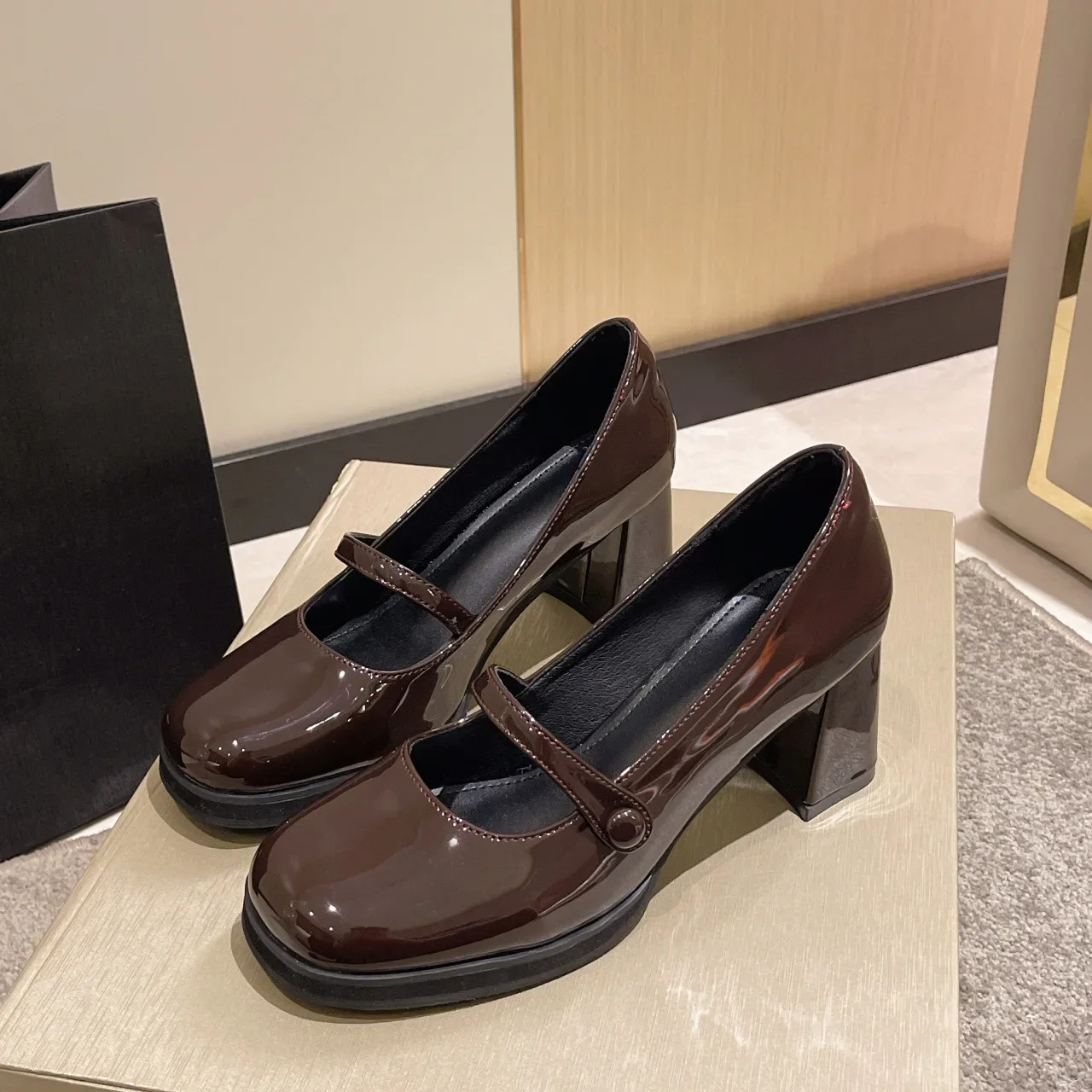 Fashion Shallow Mouth High-heeled Women Shoe 2024 Spring New French Retro Thick Heel Small Leather Shoe All-match Mary Jane Shoe