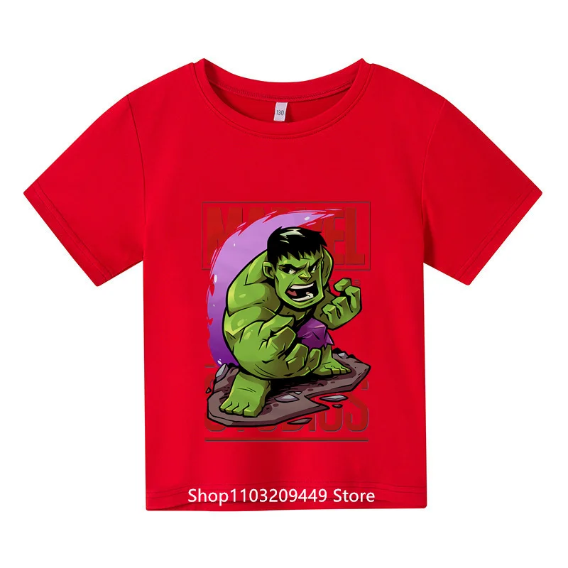 

2024 new Marvel Comics Hulk children's short-sleeved T-shirt summer cotton top personalized student men and women half-sleeved c