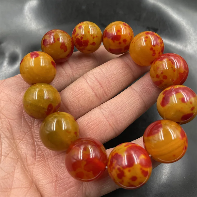 New Retro Floating Red Flower Ball Chicken Blood Jade Agate Bracelet Chalcedony