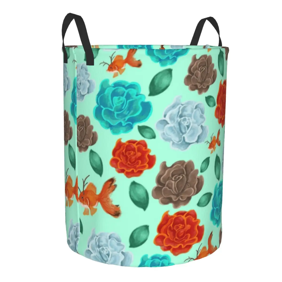 Cute Goldfish Flower Laundry Basket Foldable Fish Pattern Clothes Toy Hamper Storage Bin for Kids Nursery