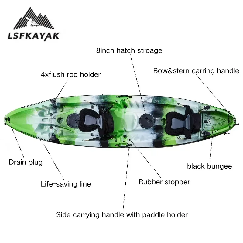 HDPE Family-Use 3-Person Fishing Kayak-Durable Lightweight For Adults & Kids For Surfing & Cruising
