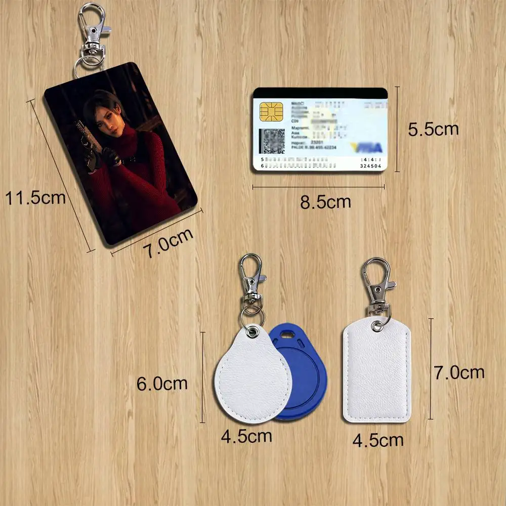 Rectangle ID Card Case Keychain Dimitrescu Ada Wong Resident Evil Access Card Bag Key Tag Ring Leather Card Holder Ring Access