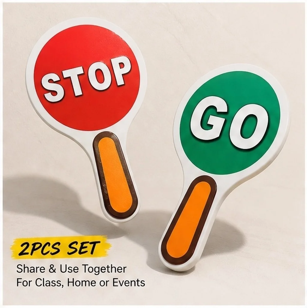2Pcs Traffic Control Paddles Handheld Double-Sided Signs Bright Large Markings for Teaching Traffic Safety in Classroom