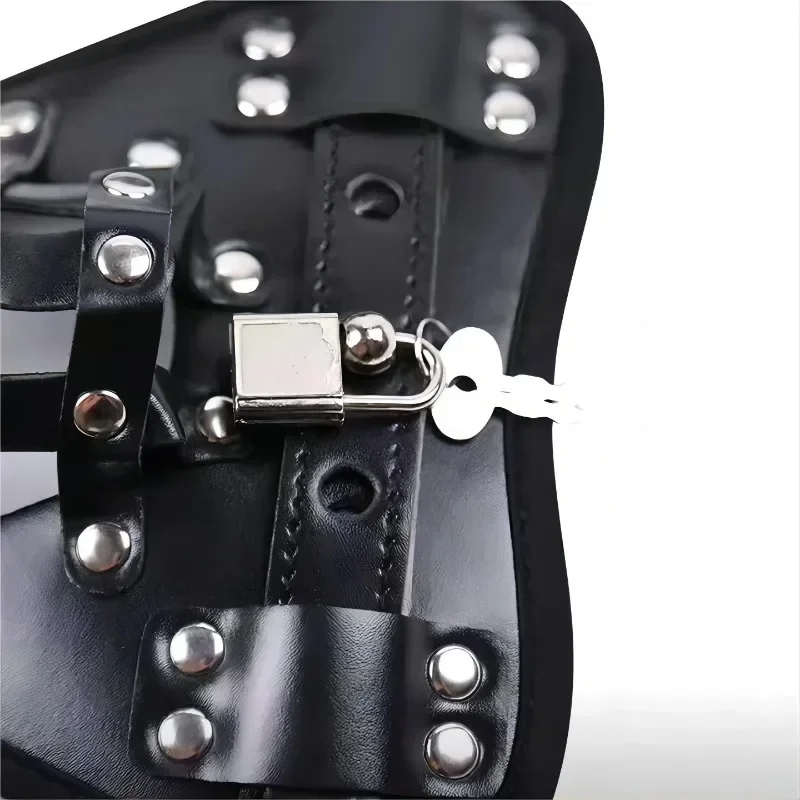 BDSM PU Leather Male Chastity Cage Belt Device Pants Underwear Lock Penis Rings Bondage Erotic Sex Toys for Men Adults Games