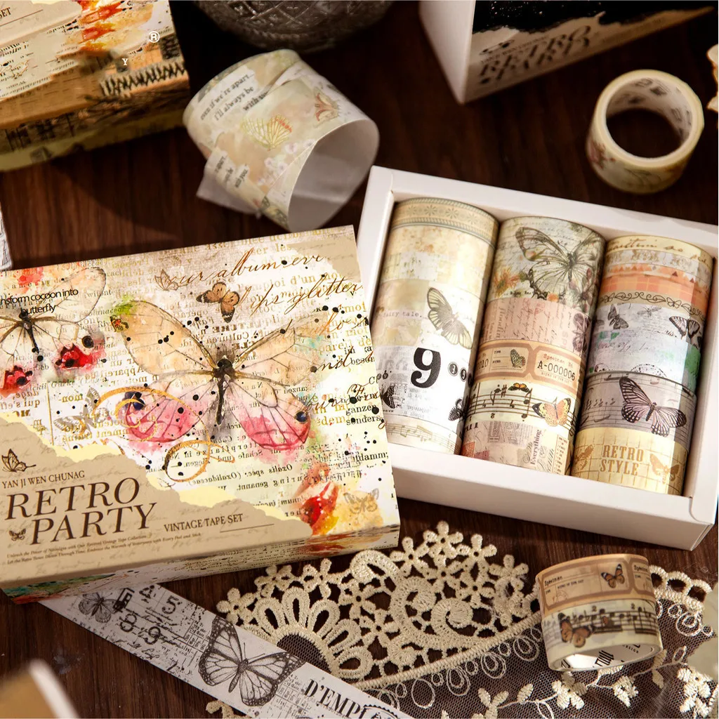 Journamm 20Rolls/box Vintage Washi Paper Tapes Decorative Adhesive Tape Creative Stationery  DIY Scrapbooking Cute Masking Tape