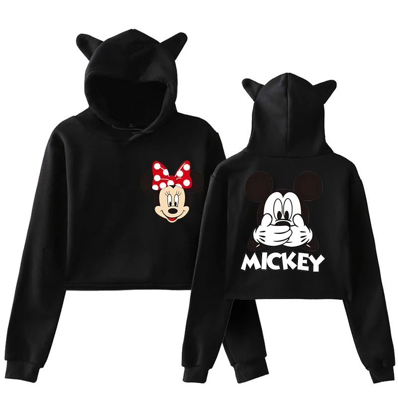 Cat Hoodies Minnie Disney Hoodie Crop Top Mickey Mouse Women Sweatshirt Kids Boys Girls Harajuku Streetwear Clothes Cropped