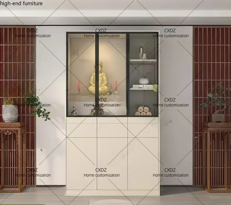 XXBuddhist Shrine God of Wealth Cabinet Shrine Shrine Modern Gong Tai Cabinet Household Bodhisattva Buddha Statue