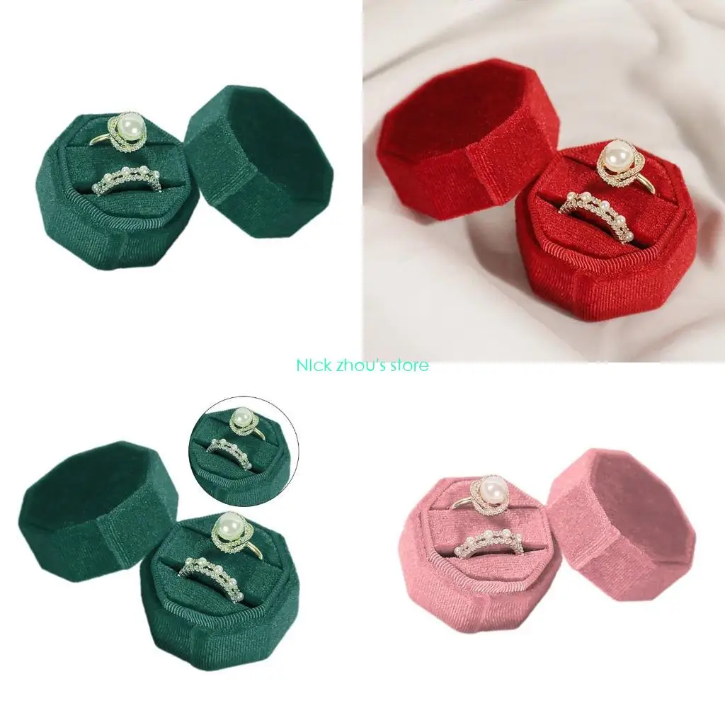 

E15E Jewelry Box Wedding Rings Box Couple Rings Box Flannel Material for Jewelry