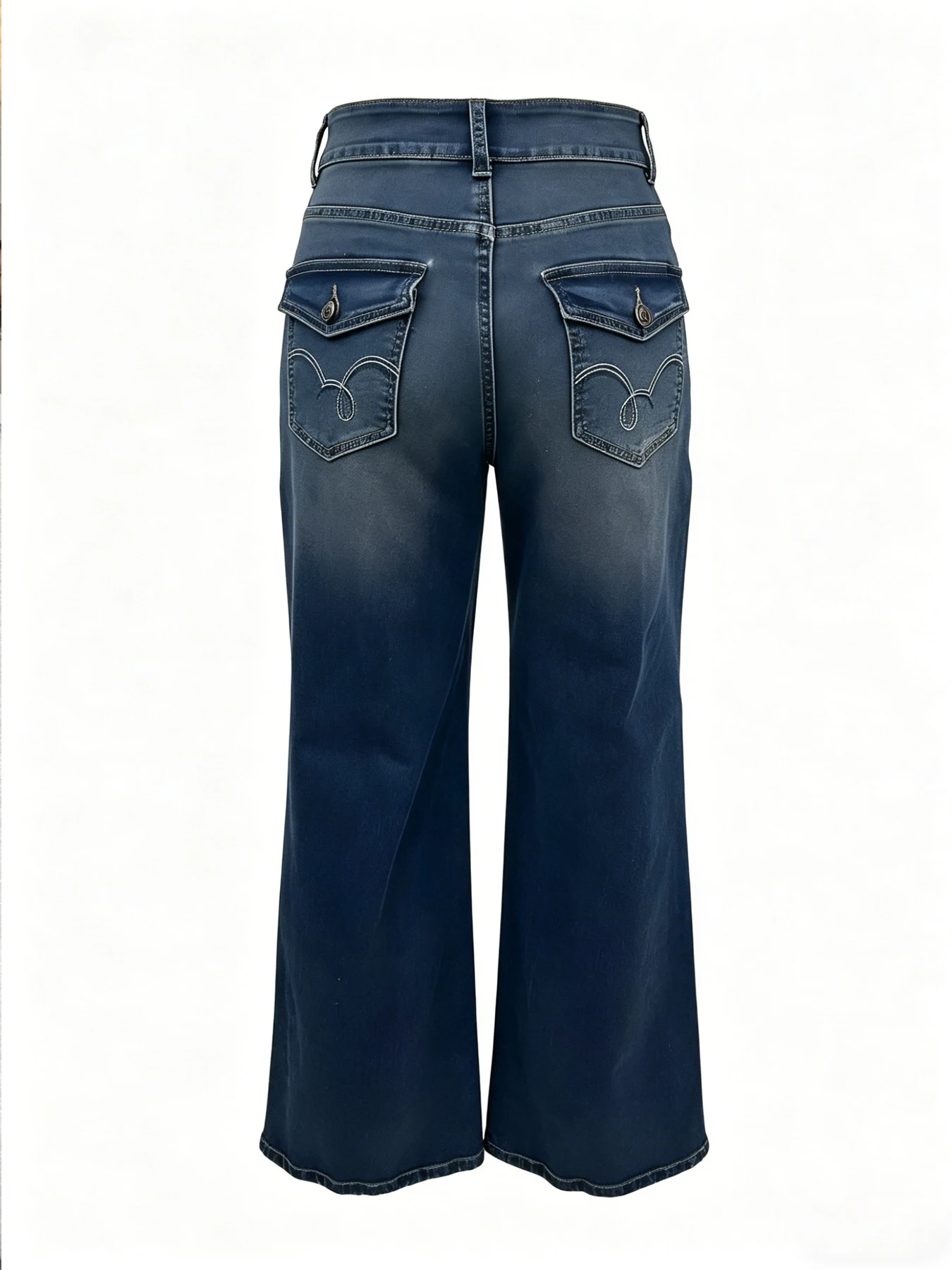 Women's high-waisted wide-leg jeans, vintage wash finish, double-button design, easily creating a retro casual hot girl look