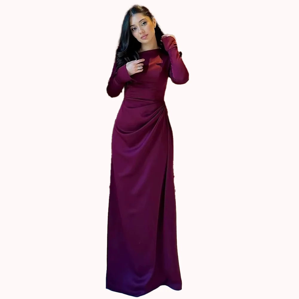 한 어깨 댄스 파티 드레스 2025 새틴 긴 소매 주름 인어 이브닝 드레스 바닥 길이 웨딩 게스트 드레스 맞춤형