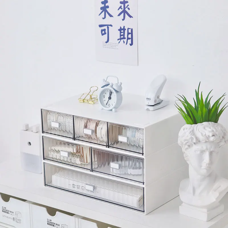 Pen Sticker Transparent Drawer Storage Box Plastic Student Desk Stationery Cosmetics Lipstick Rack Dustproof Organizers Box