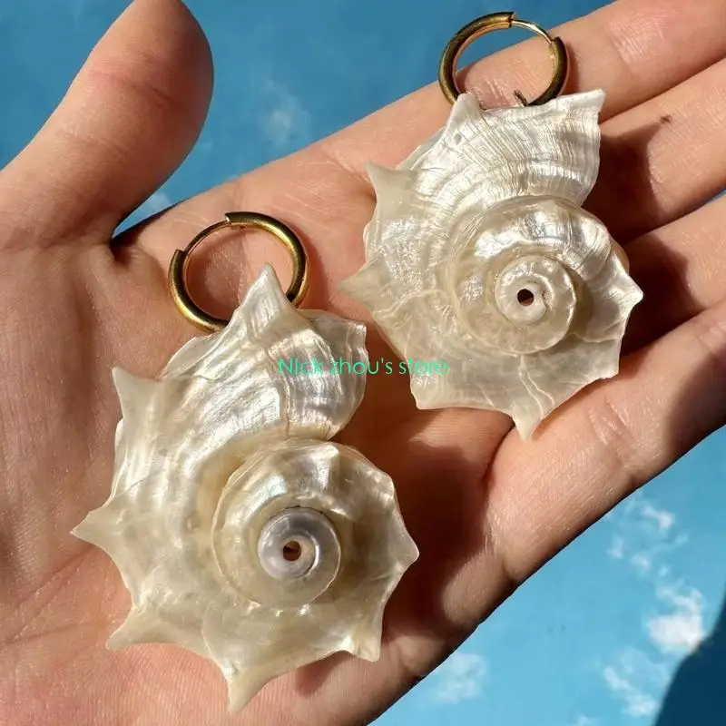 E15E Artisanal Crafted Spiny Seashells Earrings Ergonomic Hoops Beach Party Jewelry Gift