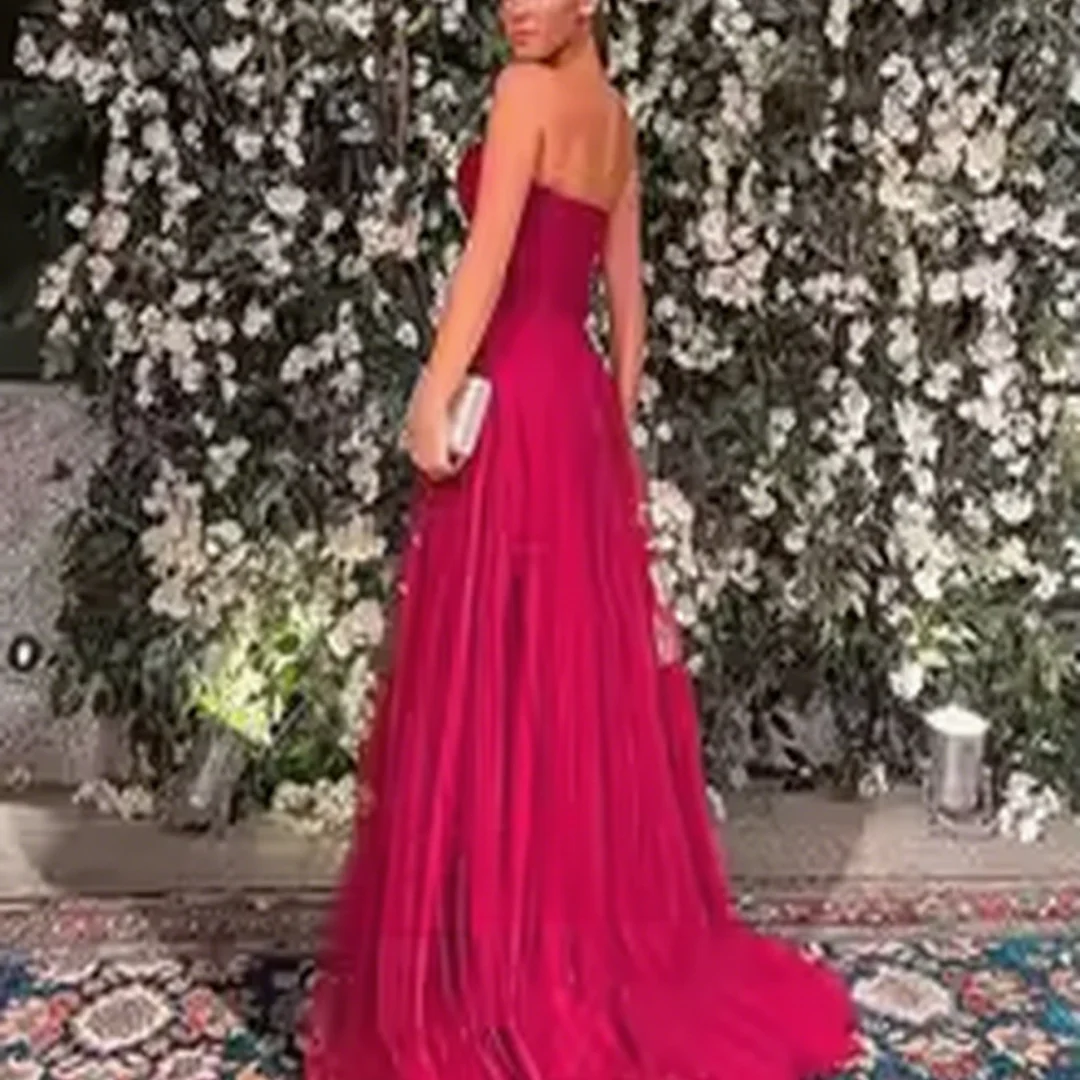 فساتين سهرة رسمية مخصصة على شكل قلب مطوي بدون أكمام بطول الأرض على شكل حرف a للحفلات الراقصة للنساء