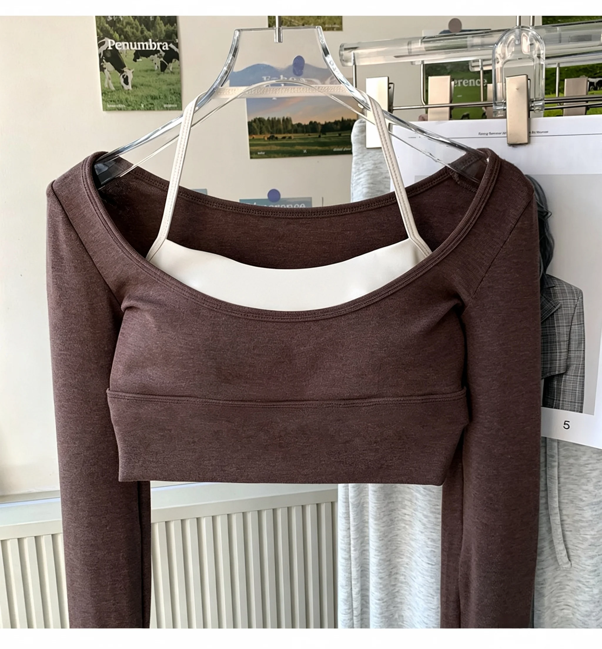 Damen Langarm-Yoga-Shirts Fitness-Brustpolster Sport-Top Kurz Elegante Tanz-Yoga-Kleidung Gym-Pilates-Tops – Detail 2