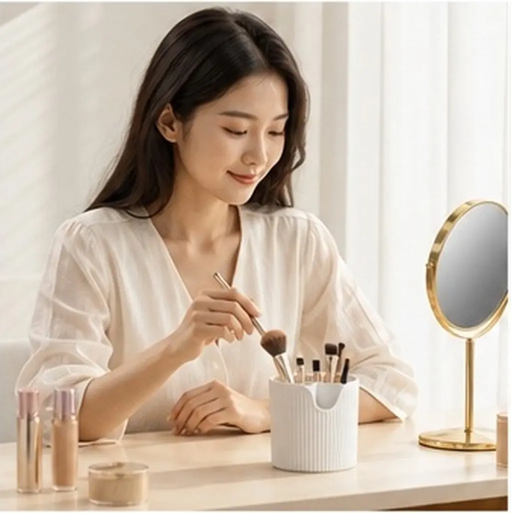 Makeup Brush Holder Organizer Premium Plastic Multifunction Desktop Pen Holder Storage Box Makeup Brush Container Sundries