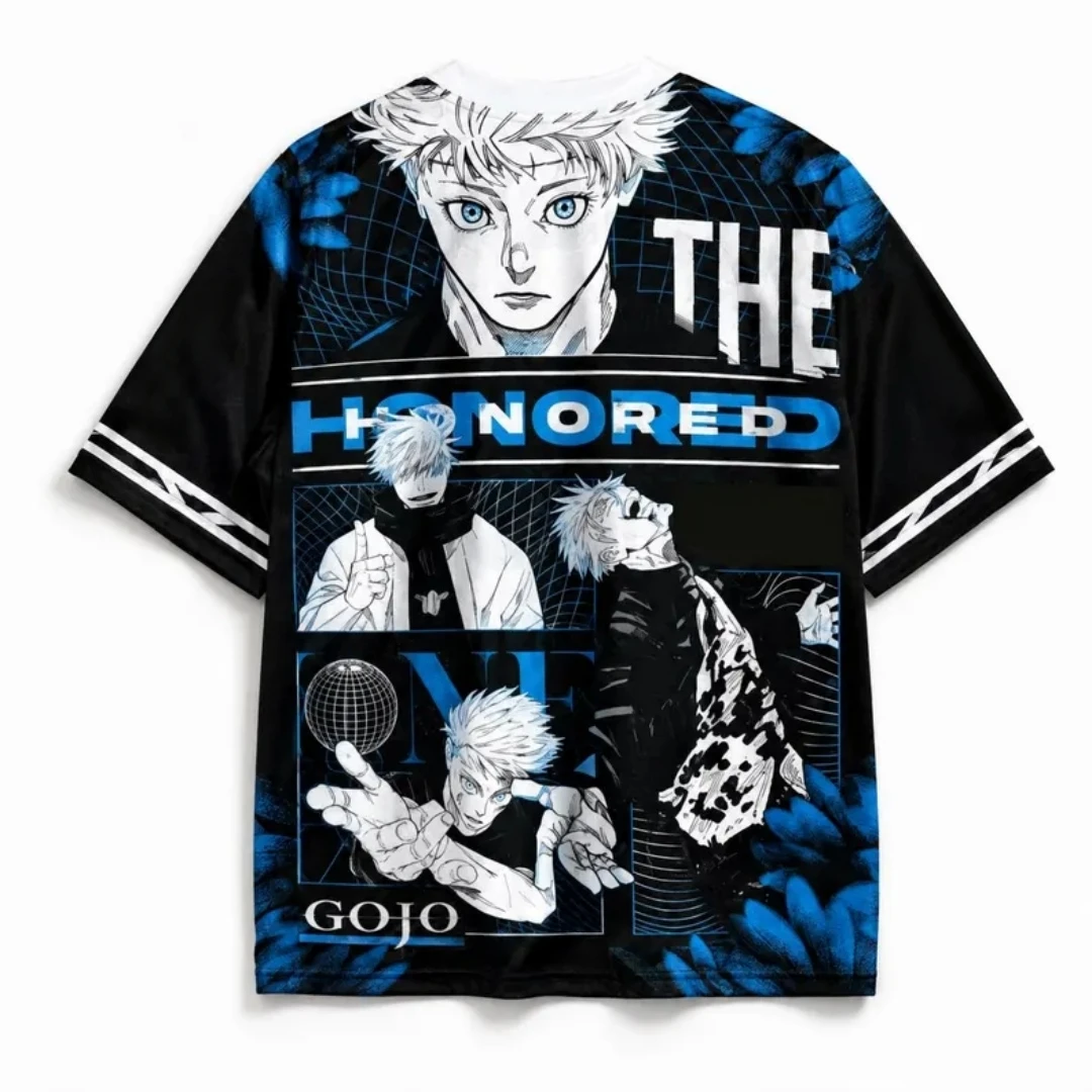 Spell Battle Breathable Mesh Satoru Gojo Multi Pose Manga Puzzle Stick Six Eyes Blue Splash Pattern Sports T-shirt