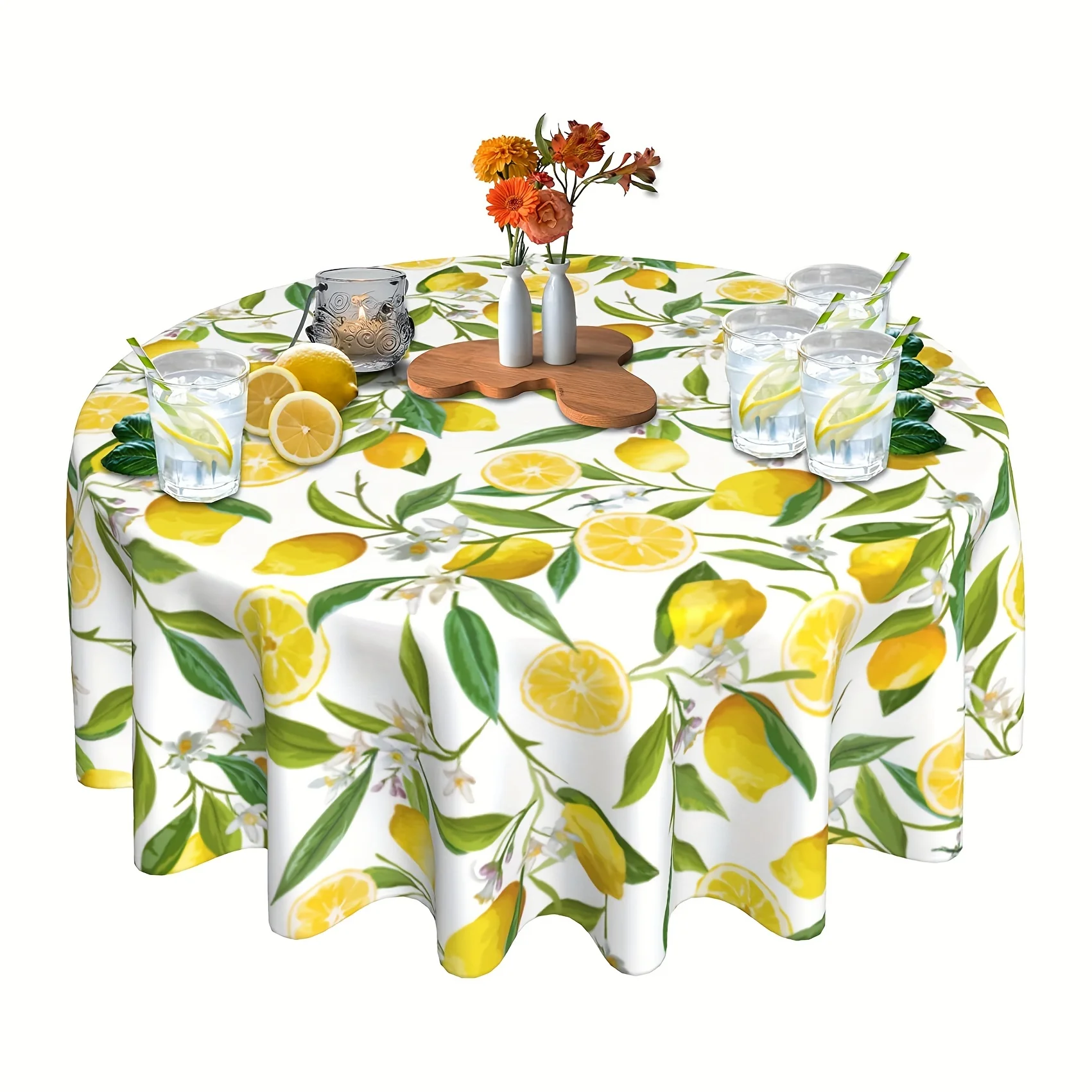 Imagem -04 - Round Lemon Pattern Toalha de Mesa Impressa Pano Decorativo Cozinha Sala de Estar Casa Cozinha ao ar Livre Piquenique Cozinhar Fresco Pequeno