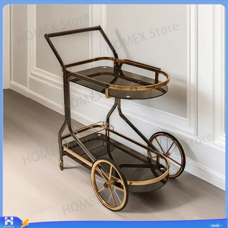 Luxury Hotel Food Service Cart Movable Cake Display Trolley Dim Sum Push Cart Stainless Steel Kitchen Delivery Wagon for