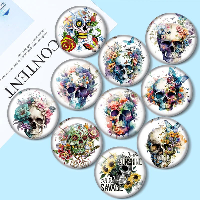 Punk Style Skull 12/18/20/25mm Glass Cabochon Bracelet Pendant Rings for Jewelry Demo Earrings Back Making Findings