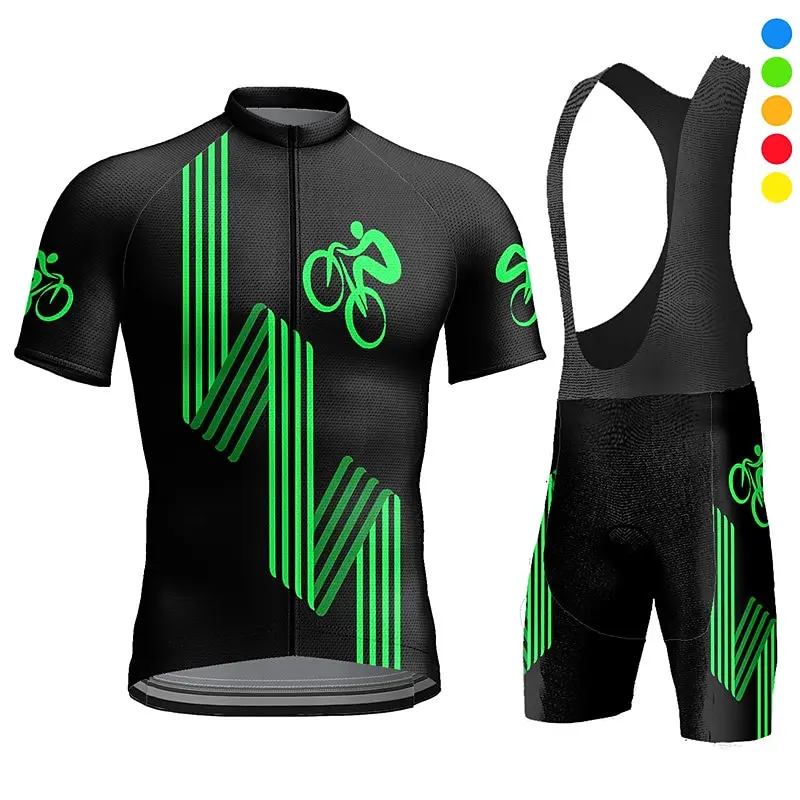 Conjunto de Jersey de Ciclismo de Manga Corta para Hombre, Ropa de Ciclismo, Culote Corto con Tirantes, Almohadilla de Gel Transpirable, Secado Rápido, Jersey de Ciclismo de Montaña