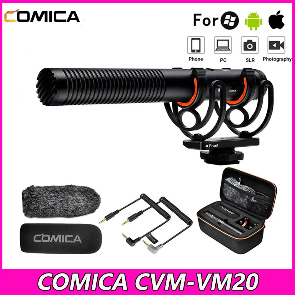 

COMICA CVM-VM20 Professional Condenser Microphone with Shock Mount&Gain Control Rechargable Shotgun Mic for Cell Phone PC Camera