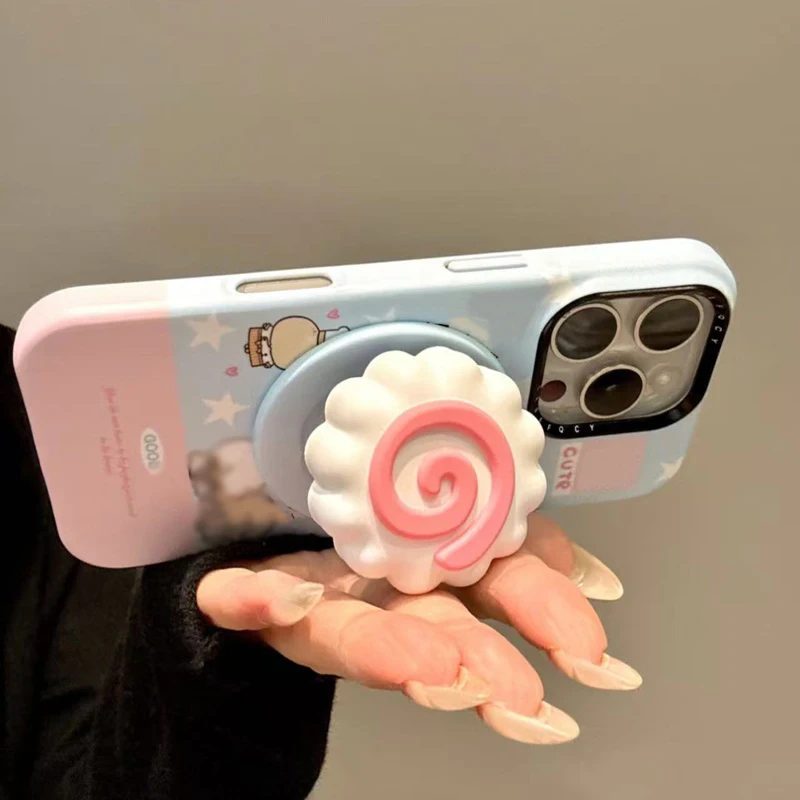 Ins لطيف كعكة السمك ل Magsafe Griptok حامل الهاتف البنصر حامل دعم آيفون 17 16 حافظة شحن لاسلكية قابلة للطي