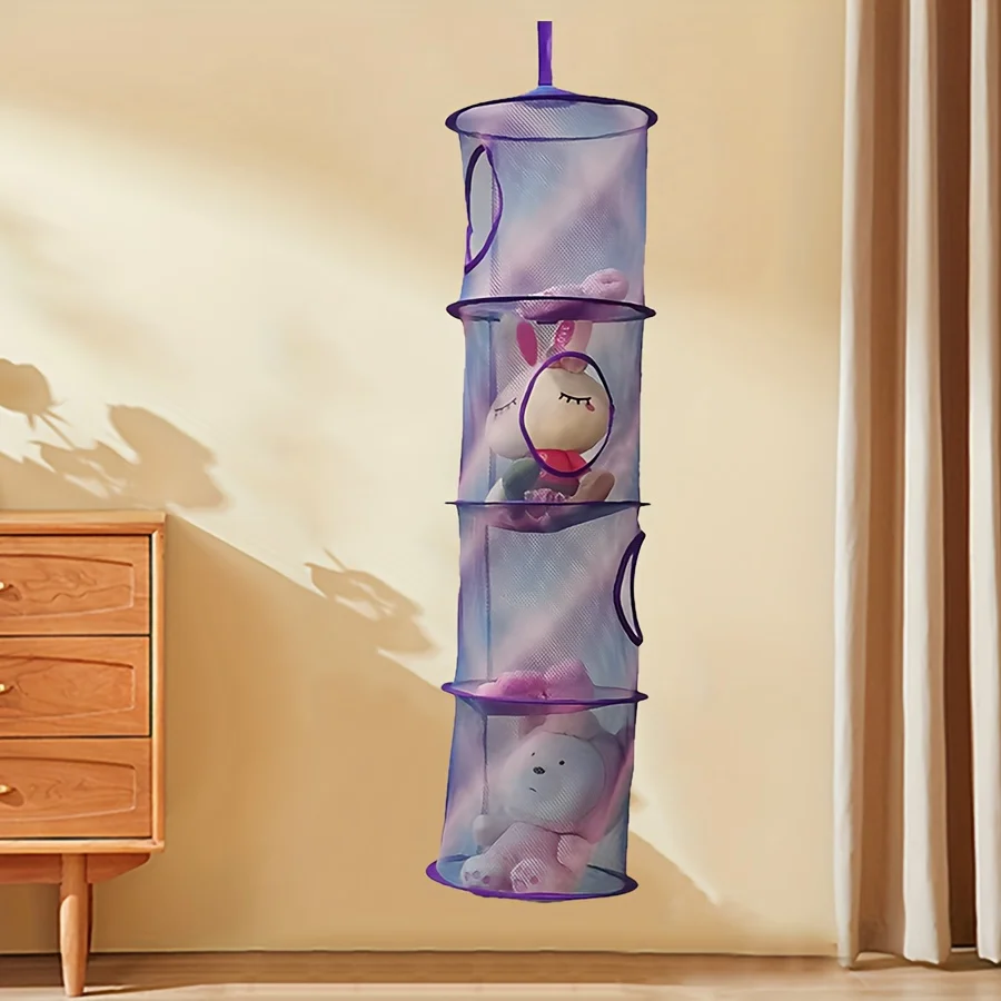 1pc カラフルな 4 層折りたたみ式収納ハンモック - 省スペースの家庭用および旅行用ディスプレイネットワーク、アートストレージコンテナ