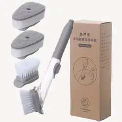 Multifunctional Hydraulic Dish Brush Dishwashing Brush Kitchen Cleaning Brush Household Sponge Automatic Liquid Adding