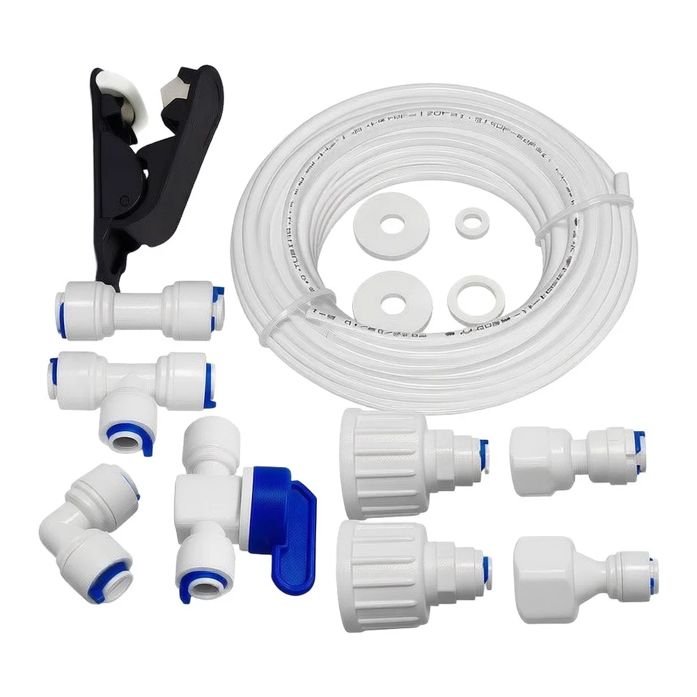 Plastic Refrigerator Water Pipe Kit 15M White Tubing with Quick Connect Fittings for Fridge RO System Ice Maker