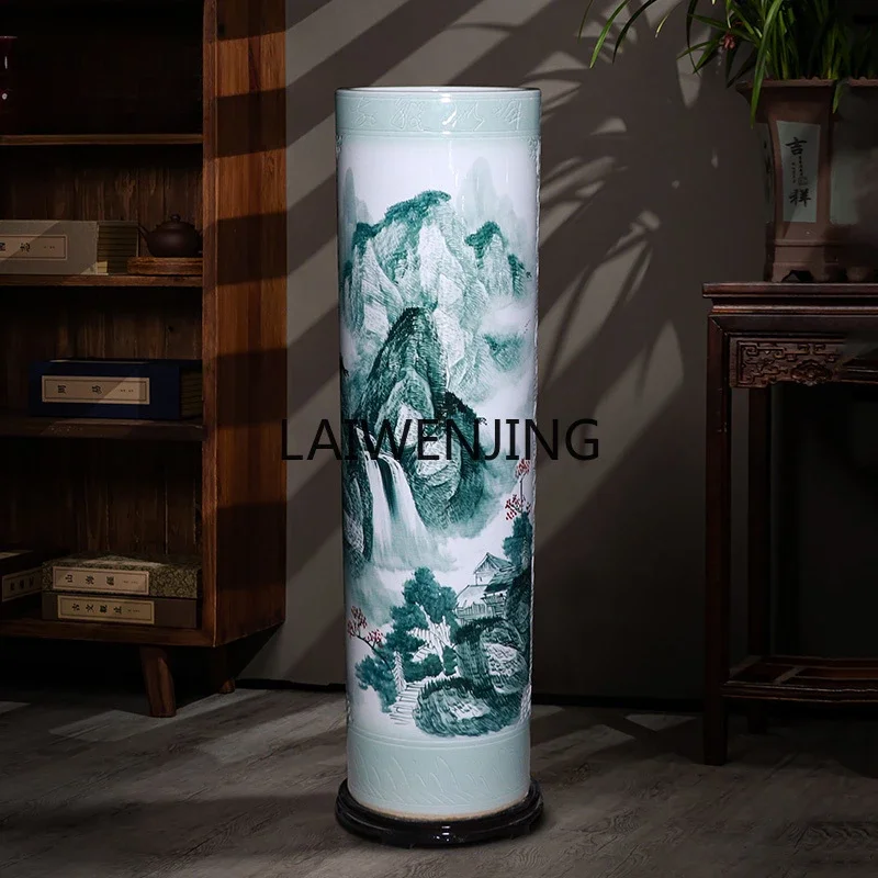 LYN Jingdezhen ceramic large vase living room floor decoration ornament 1 meter straight large