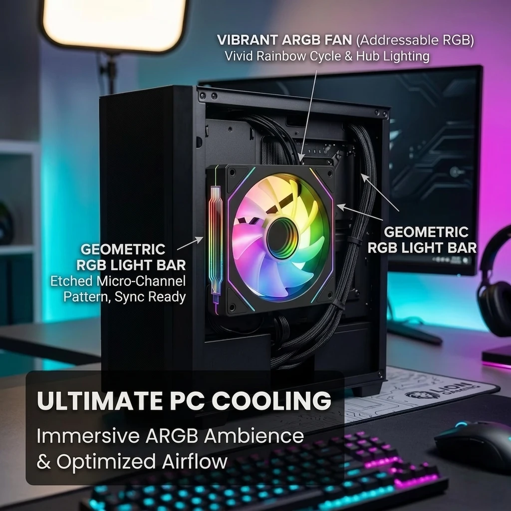 Prism 5 Pro 12CM ARGB Case Fan Silent PWM 120mm PC Cooling Fan High Airflow RGB LED Quiet Computer Chassis Fan 5V 3Pin ARGB Sync image 4