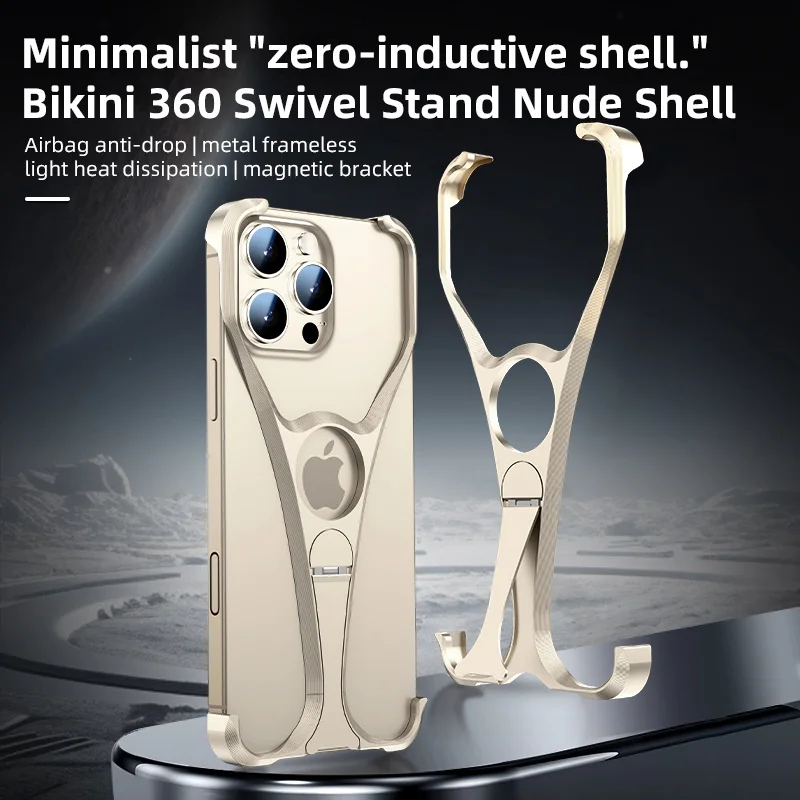 

Metal Holder Phone Case For Iphone 13 14 15 16 Pro Max Bikini Phone Cover Heat Dissipation Frameless Aluminum Alloy Stand Shell