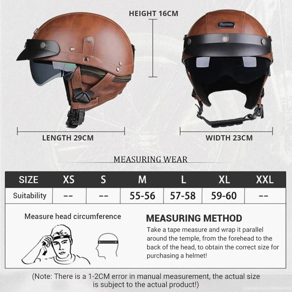 New Retro Motorcycle Helmet Men Women Motorbike PU Leather Open Face Helmets Four Seasons  Vintage Moto Ride Scooter Helmet