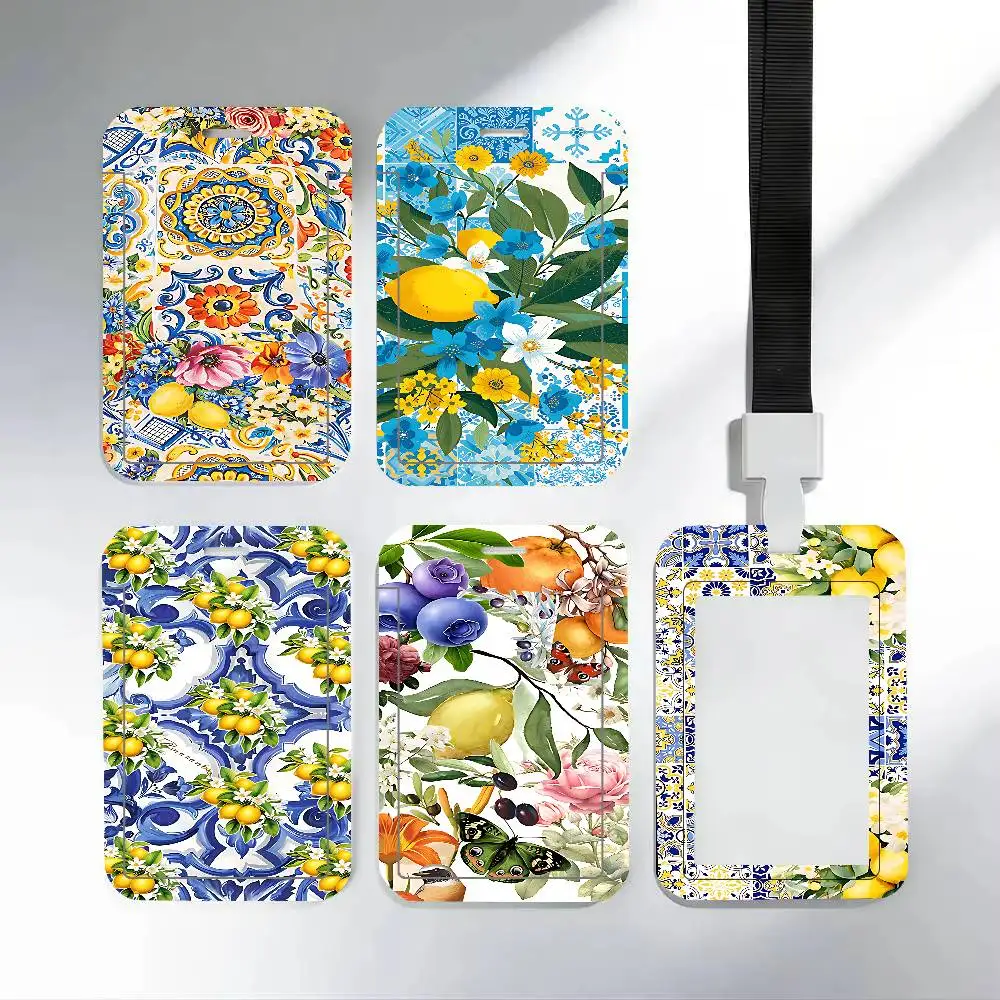 Lemon Pattarn ID Card Holder Cute Badge Holder PVC Card Cover With Clear Window For Student Office Bus Card