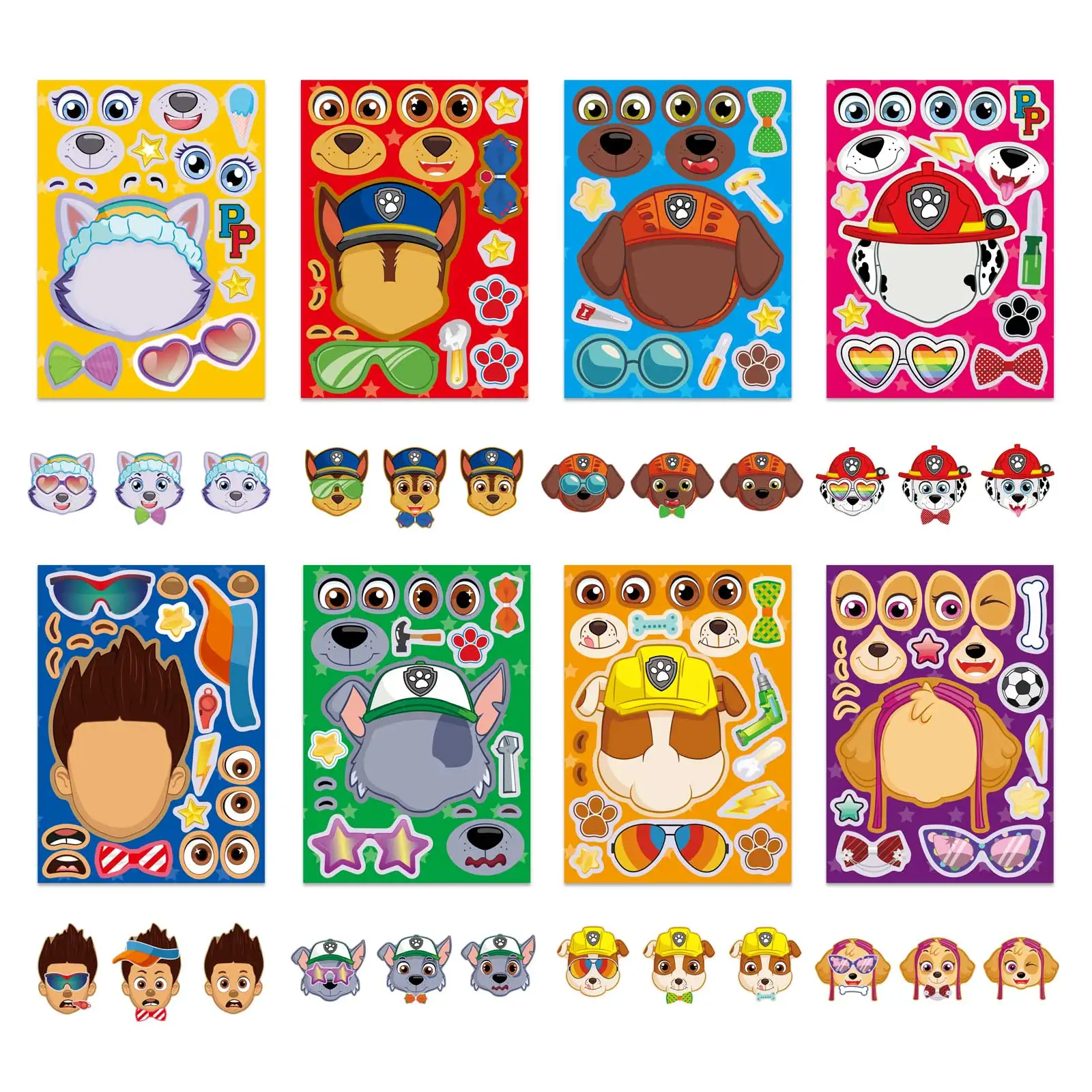 8/16Sheets PAW Patrol Puzzle Anime DIY Stickers Make-a-Face Assemble Cute Funny Decal Assemble Jigsaw Children Toy Boy Girl Gift