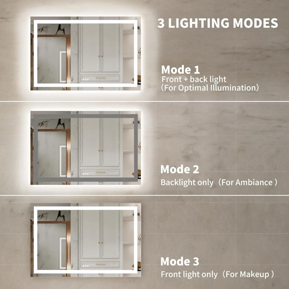 Badezimmer-Kosmetikspiegel mit LED-Beleuchtung, Größe 55 x 30, doppelseitige Hintergrundbeleuchtung und unabhängiger Steuerung, Wandmontage