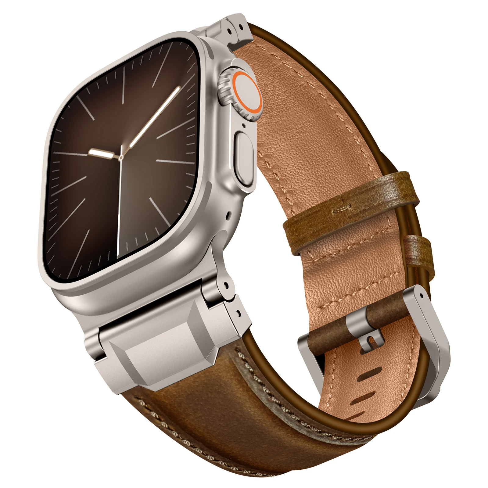 VWAR TOP lederen band voor Apple Watch Ultra 3 2 49 mm titanium connector voor iWatch-serie 11 10 9 8 7 SE 46 mm 45 mm band