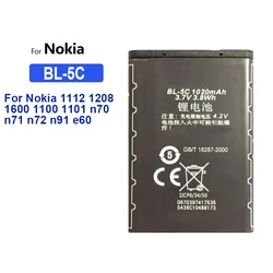 Replacement Battery With Tracking Number, BL-5C, BL5C, BL 5C, 1020Mah,For Nokia 1000, 1112, 1208, 1110, E50, E60, N70