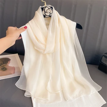 2023 nueva moda de verano para mujer, bufanda de playa de color sólido, chales de seda, diadema para mujer, diadema envolvente, protector solar, Hijab, venta al por mayor